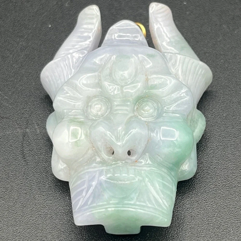 Hand Carved Burmese Jadeite Belt Buckle Lavender & Green Pixiu pendant Protector